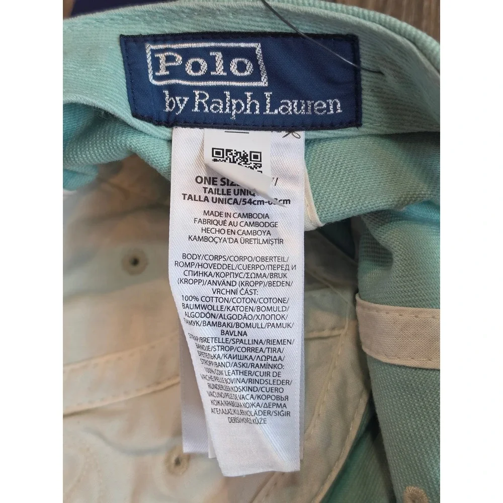 Polo Ralph Lauren Mens Logo Celadon Green Leather Strapback Twill Ball Cap NWT